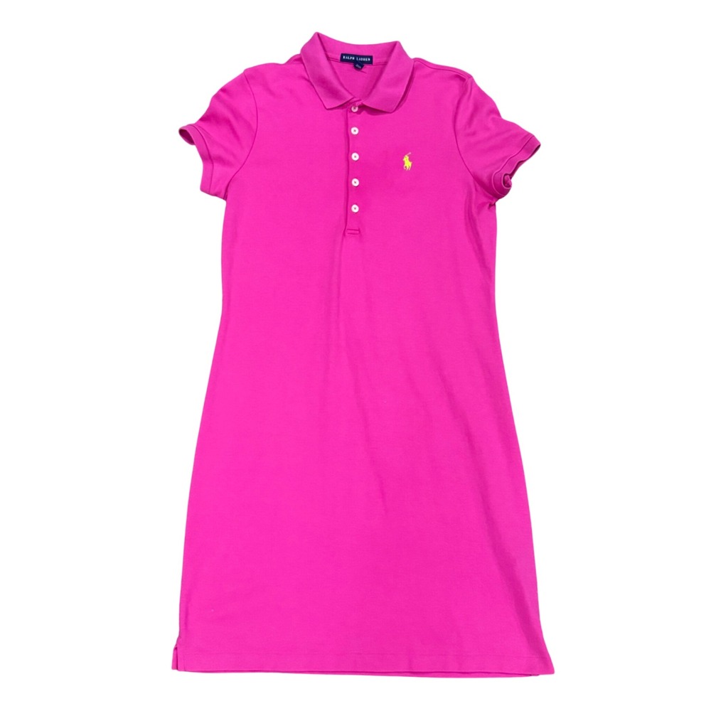Ralph Lauren Womens Pink Polo Dress Short Sleeve Magenta Preppy Pony Medium